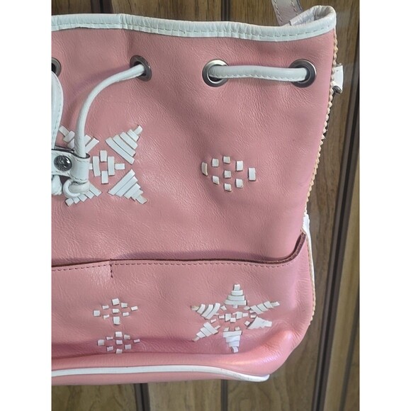 Patricia Nash Brindisi Leather Bucket Bag Pink Aztec Lacing Cinch Crossbody - Picture 3 of 16